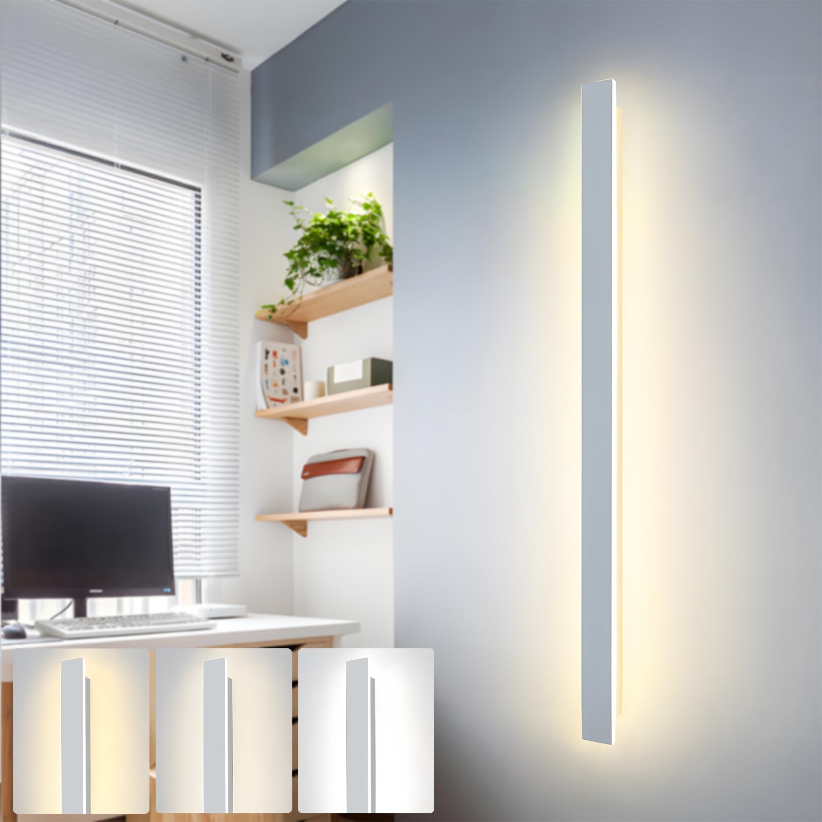 Ztwleed White Led Wall Light Indoor,44W Wall Lamp Modern 3000K/4000K/6000K,Acrylic Wall Sconce Lights For Bedroom Living Room Corridor Stair 120Cm