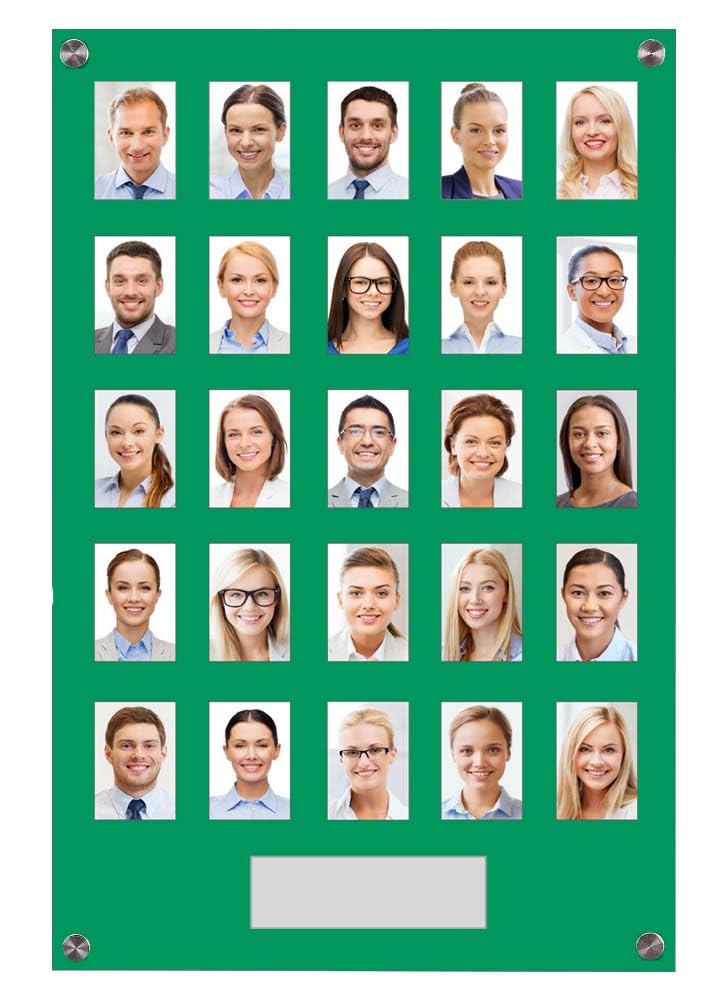 Get Acrylic Photo Frames - Green 25 Pocket Image Staff, Student, Employee Display Board With Pocket Header. 605mm Height x 400mm Width (60.5cm x 40cm)