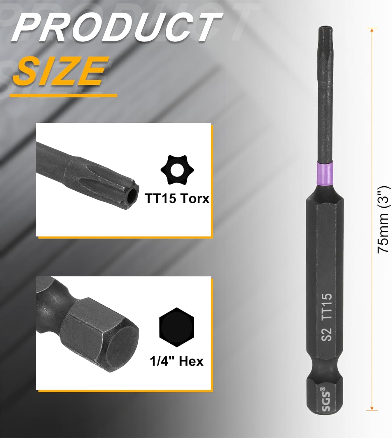 HARFINGTON 5pcs TT15 Torx Head Impact Screwdriver Bits 1/4" Hex Shank 3" (75mm) Long Magnetic Tamper Proof 6 Point Star Screw Driver Drill Bits Phosphate S2 Steel Power Tools with Hole