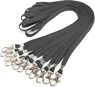 Lanyards 10 Pcs Bulk Lanyard for Id Badges Flat Lanyard with Badge Clip Swivel Hook (10, Black)