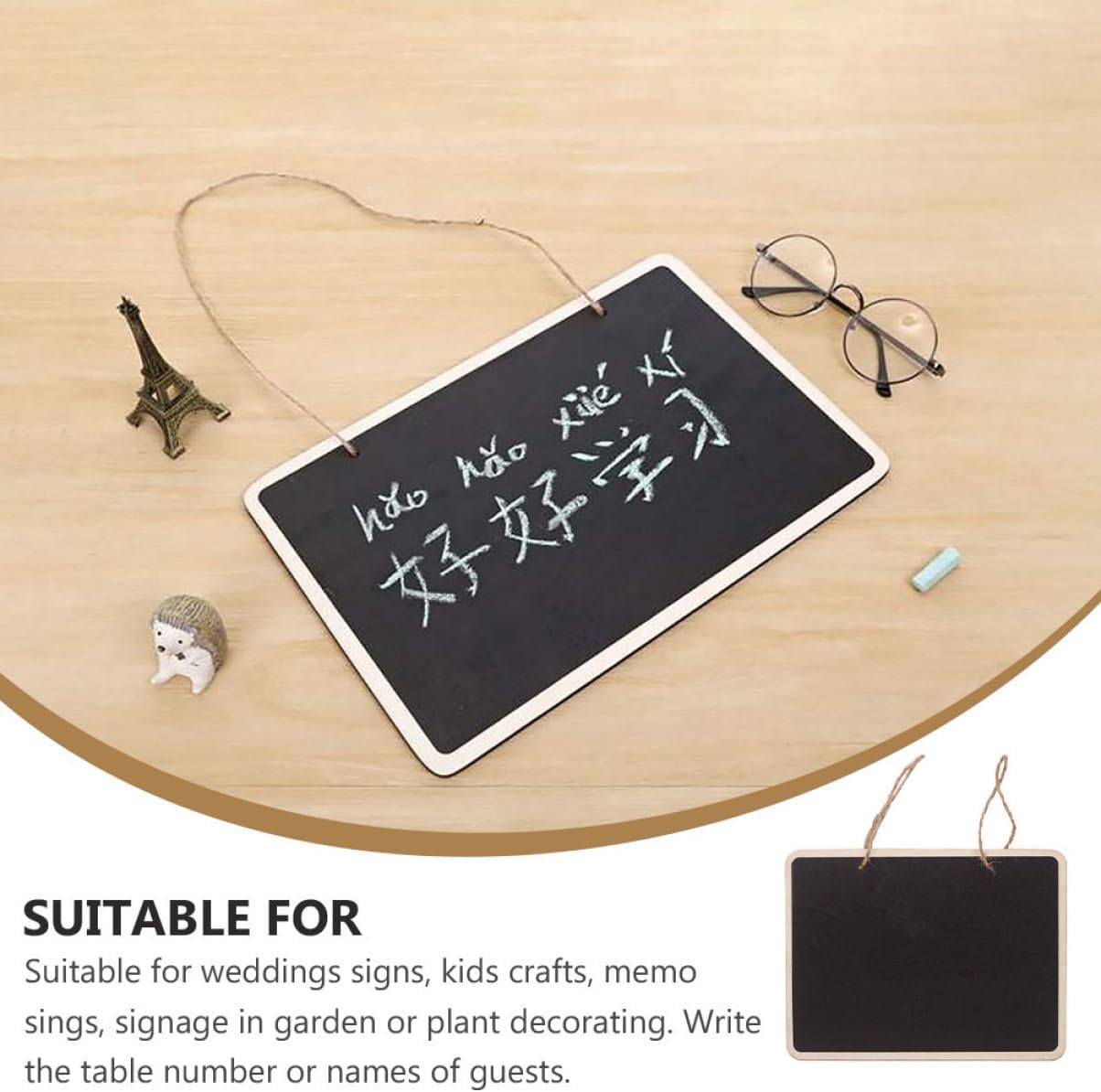 12Pcs Wooden Double-Sided Chalkboards Hanging Sign Boards 16x12cm