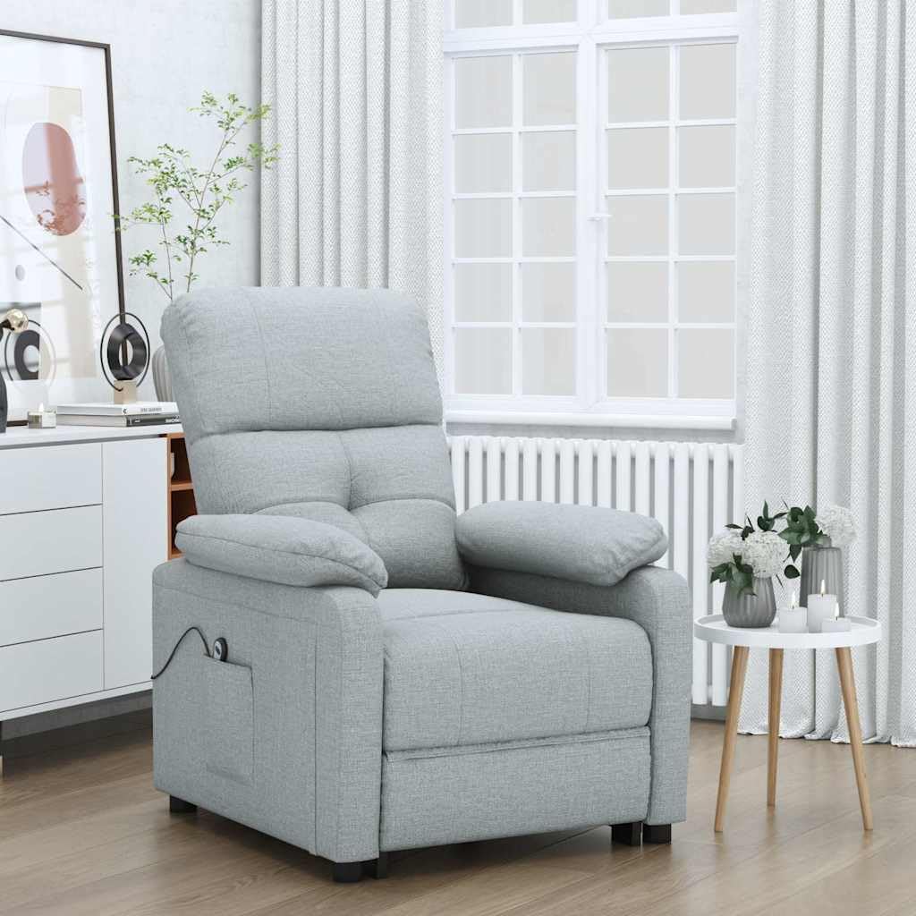 Elektrischer Relaxsessel Hellgrau aus Stoff mit 3 Liegepositionen und Fernbedienung, bequemer Polsterstuhl mit Armlehne und Fußstütze für Wohnzimmer, Schlafzimmer, Büro und Lounge