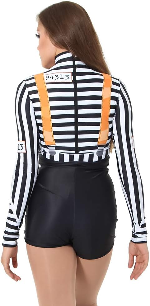 Alexandra Collection Jailhouse Prisoner Striped Costume Dance Biketard for Women & Girls