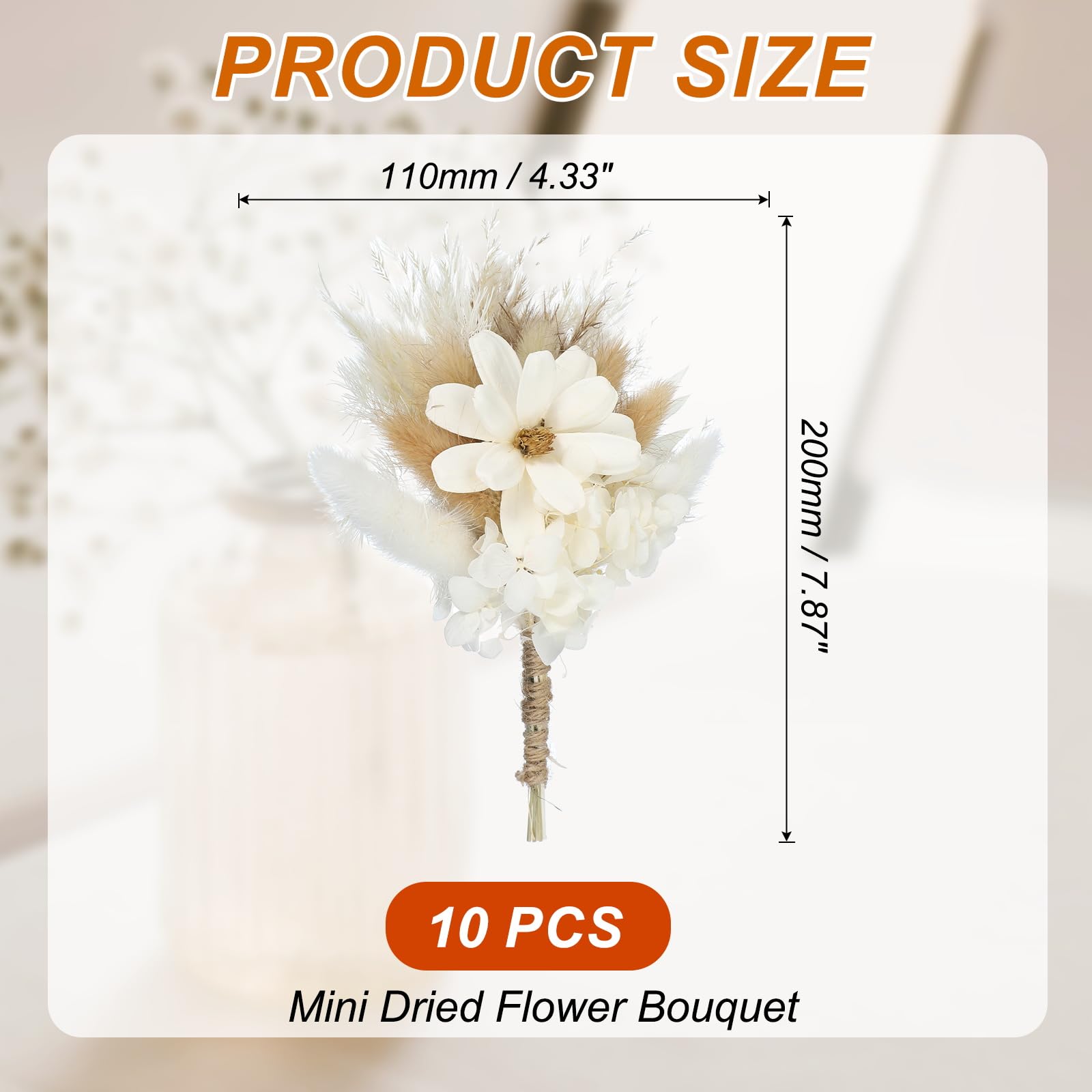 PATIKIL 10 Stück Trockenblumenstrauß Deko Set, Pampasgras Flauschige Wedel, Getrocknete Blumen, Trockenblumen zum Basteln für Bilderrahmen DIY, Tischdeko, Hochzeit, Weiß
