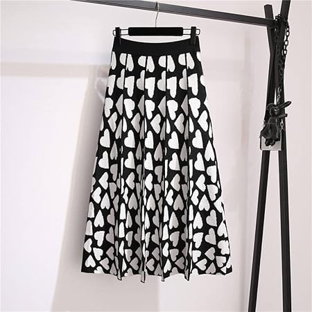 Nbhhdh Knitted Midi Skirt Women S Love Heart Printed Knitted Skirt Autumn And Winter Fashion High Waist Midi A Line Woolen Skirt For Party Black One Size Amazon Co Uk Clothing