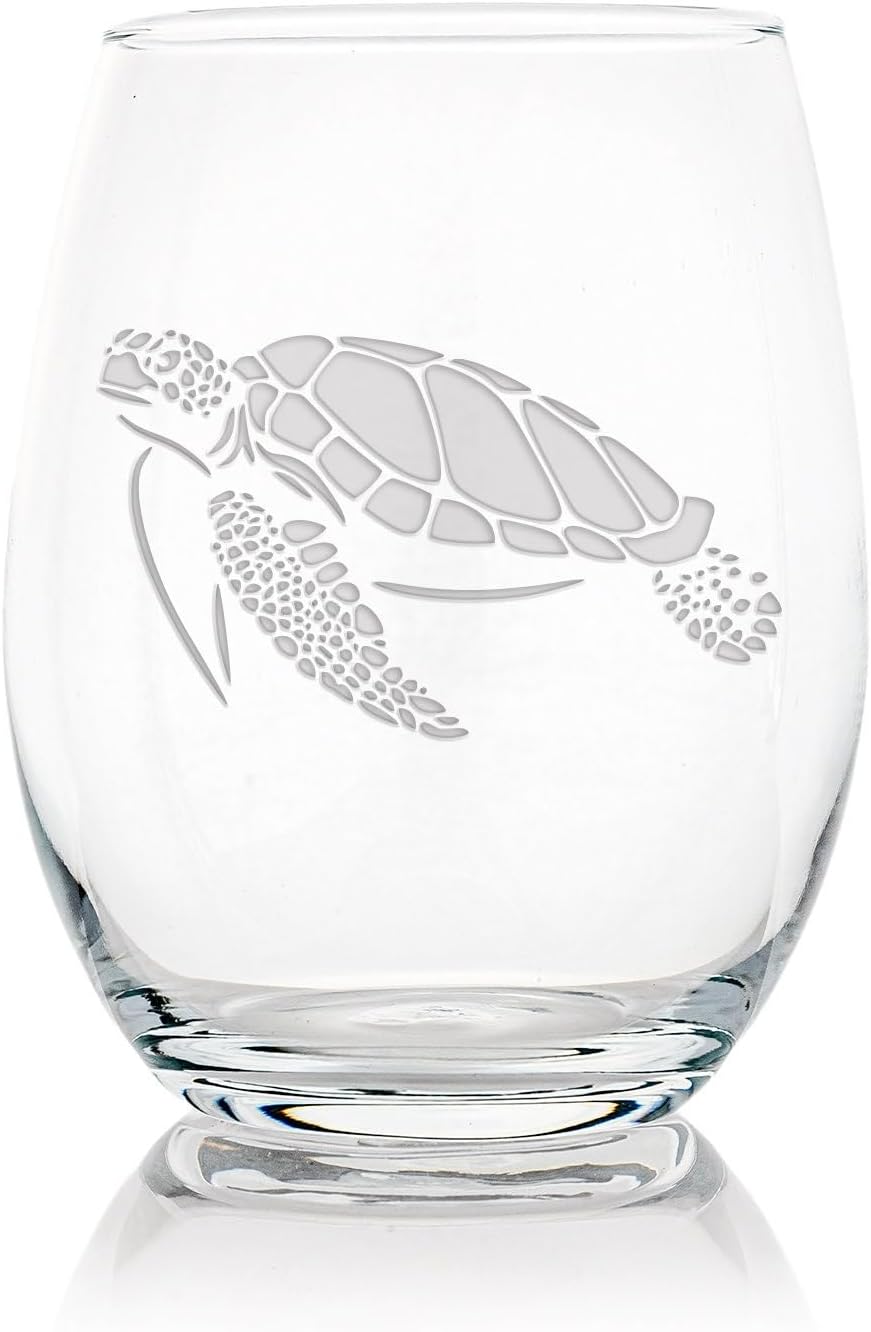 Giant Sea Turtle Stemless Wine Glass - Ocean Gift, Sea Turtle Gift - 2 Glasses