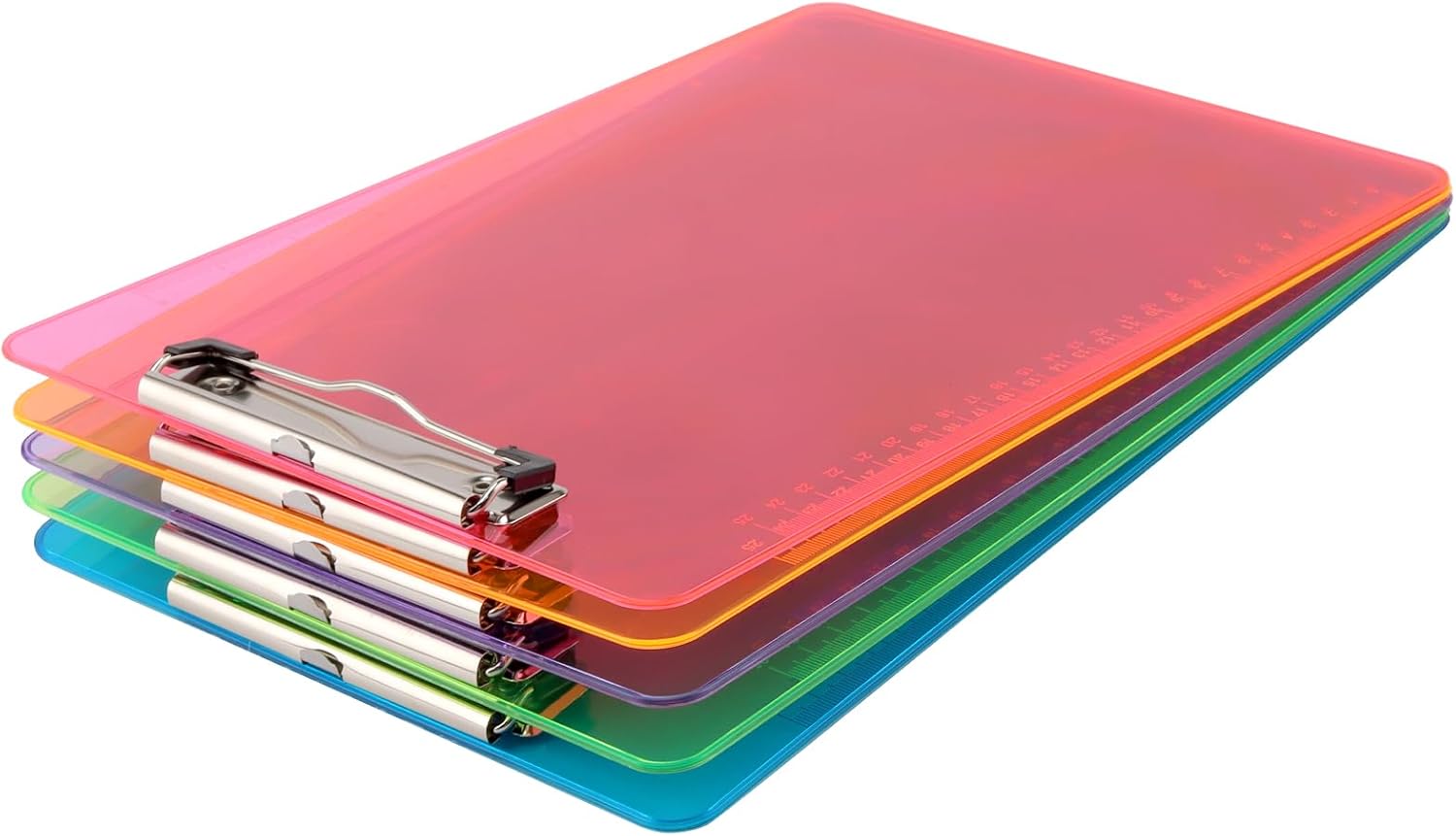 20 Pack A4 Plastic Colorful Clipboard, Sturdy Clip Boards with Scaled, Cute Clipboard Memo Clipboards with Metal Fixture Plastic Clipboards Bulk for Office Document Storage