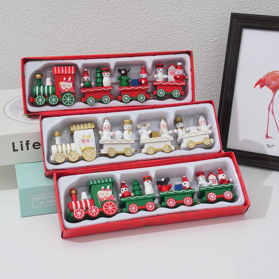 Tren De Madera Navideño De 5 Piezas – Decoración Y Juguete Con Ganchos Metálicos, Ideal Para Árbol Y Mesa
