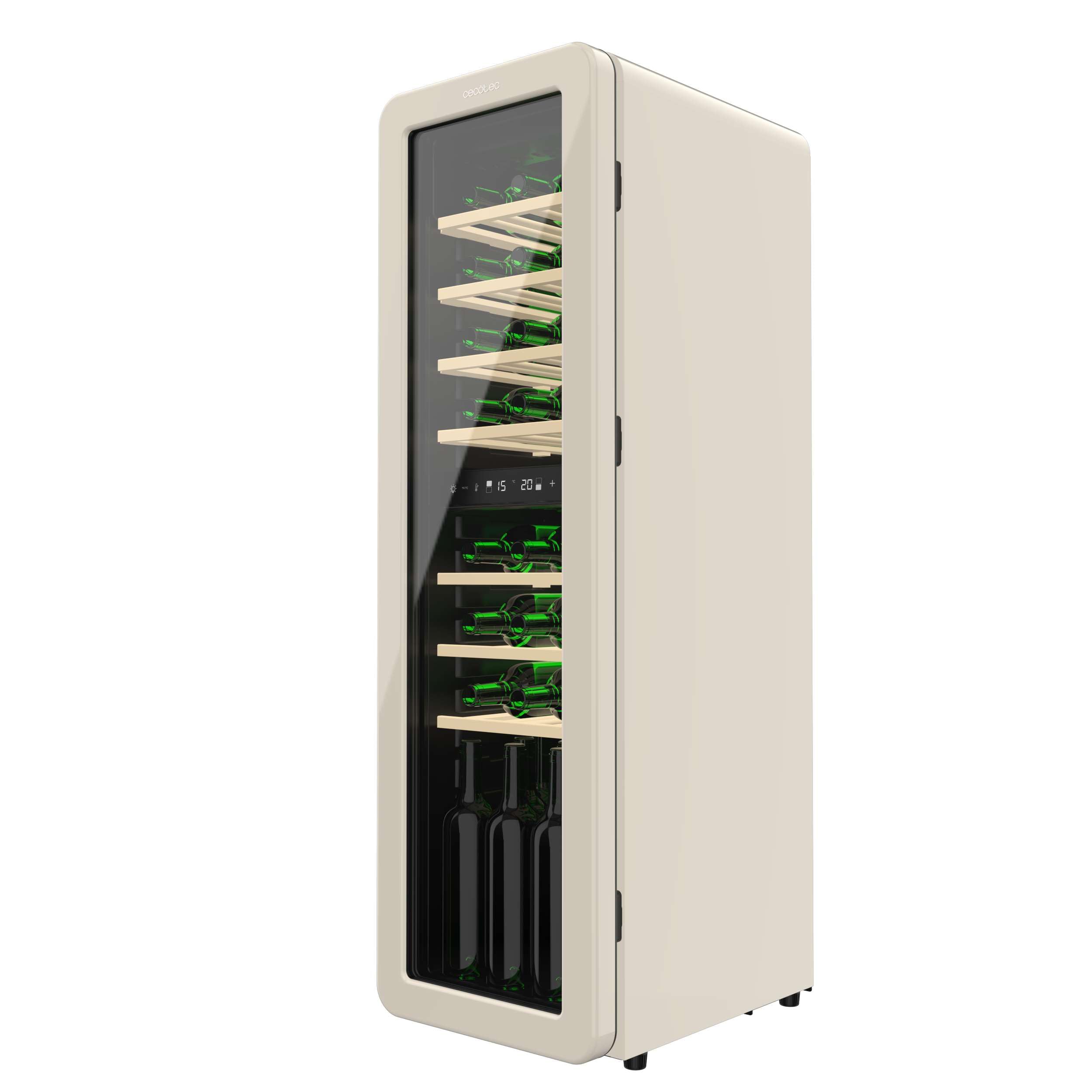 Cecotec Cave a Vin 30 Bouteilles Bolero GrandSommelier Origin Duo 30 Hit Beige. Cave à vin rétro, beige, 30 bouteilles, double zone 5-12 ºC et 12-20 ºC, NoFrost, LED