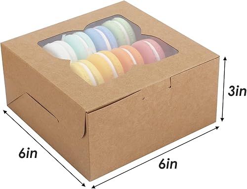 Miniatura 2 de KINREE 6 x 6 x 3  Pequeñas cajas de panadería con ventana-marrón-cajas de galletas, cajas de regalo de kraft-cajas de embutidos, caja para