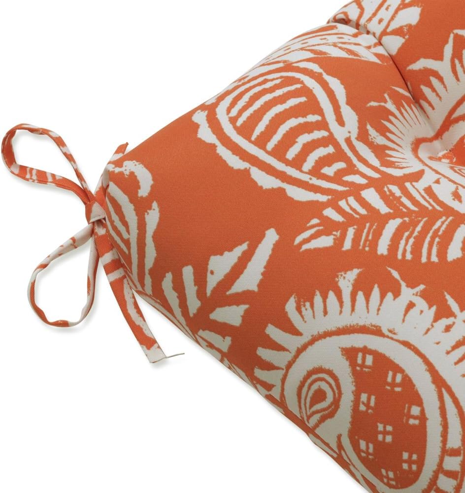 Pillow Perfect Paisley Indoor/Outdoor Sofa Setee Bench Swing Cushion with Ties, Tufted, Weather, and Fade Resistant, 18" x 56", Orange/Ivory Addie,