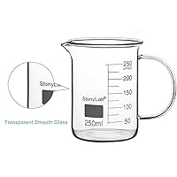 Vista 4 de stonylab Vaso de cristal con asa, vidrio de borosilicato graduado de forma baja con mango y boquilla de vertido, 8.5 fl oz