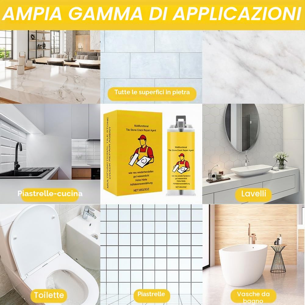 Kit Riparazione Piastrelle, Kit di riparazione vasca da bagno, kit di riparazione per piastrelle Per la riparazione di scheggiature, ammaccature, crepe, fori, graffi, 85 g