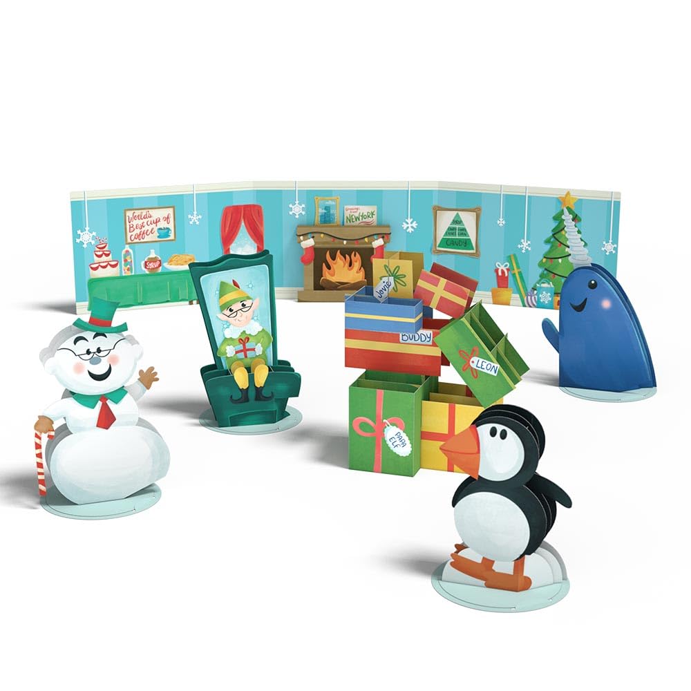 Lovepop Calendario de Adviento emergente de Navidad para niños, tarjetas de felicitación 3D para hijo, hija, sobrina, sobrino, elfo 12 días de alegría navideña, 12 bolsas y 12 personajes y accesorios