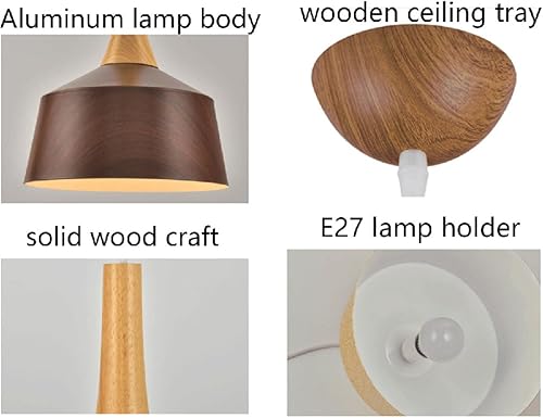 Miniatura 7 de Lámpara colgante de grano de madera, estilo escandinavo, accesorios para el hogar, 1 luz de altura ajustable, lámpara colgante de metal industrial