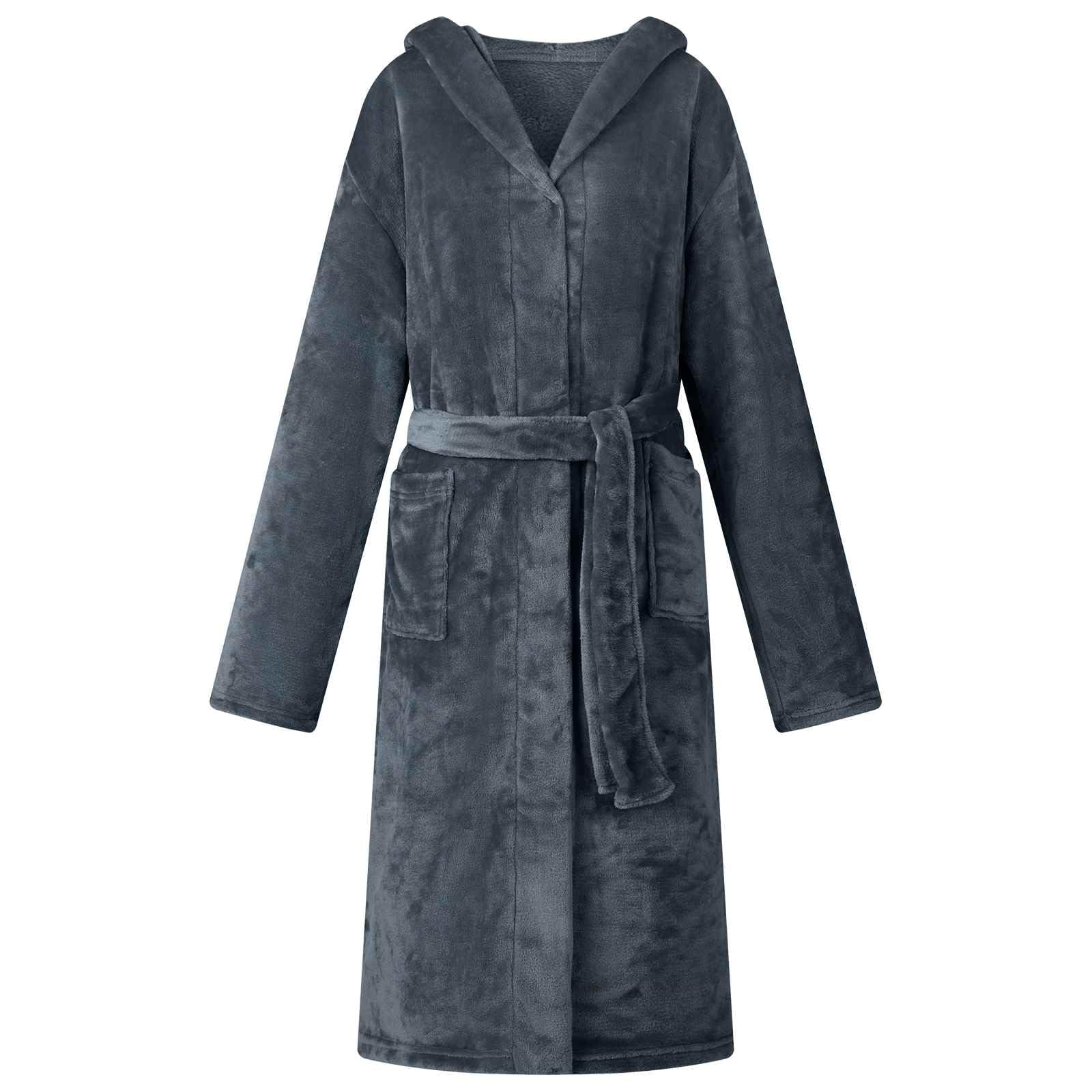 Bademantel Hoodie Marineblau XXXL Flanell bequemer Loungewear Hausanzug mit extra-warmem Kapuze, praktischen Taschen, leichtem Stoff ideal für Entspannung