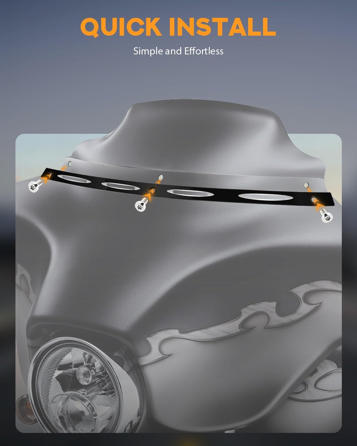 PBYMT Polished Windshield trim Motorcycle Windscreen Compatible with Harley 1996-2013 Touring Ultra Limited Street Glide Electra Glide Tri Glide Black