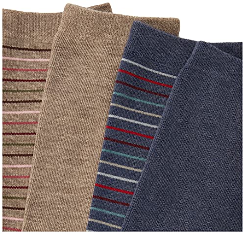 Peds womens Light Brown and Denim Heather Solids and Stripes Crew Socks 4 Pairs2