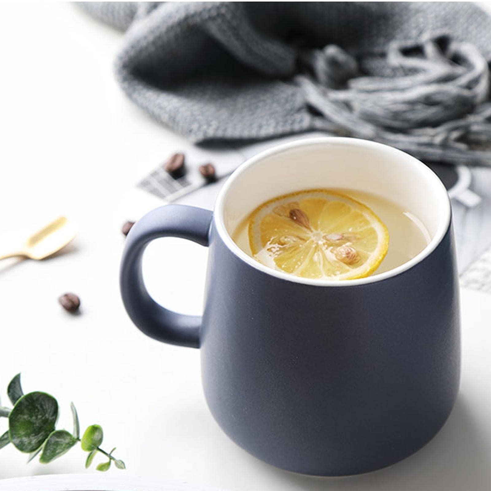 HASMI Taza De Café Taza de cerámica con tapa y cuchara Taza de agua for el hogar Taza de té Taza de café Taza de agua Pareja estilo 12.9oz Tazas Desayuno (Color : T)