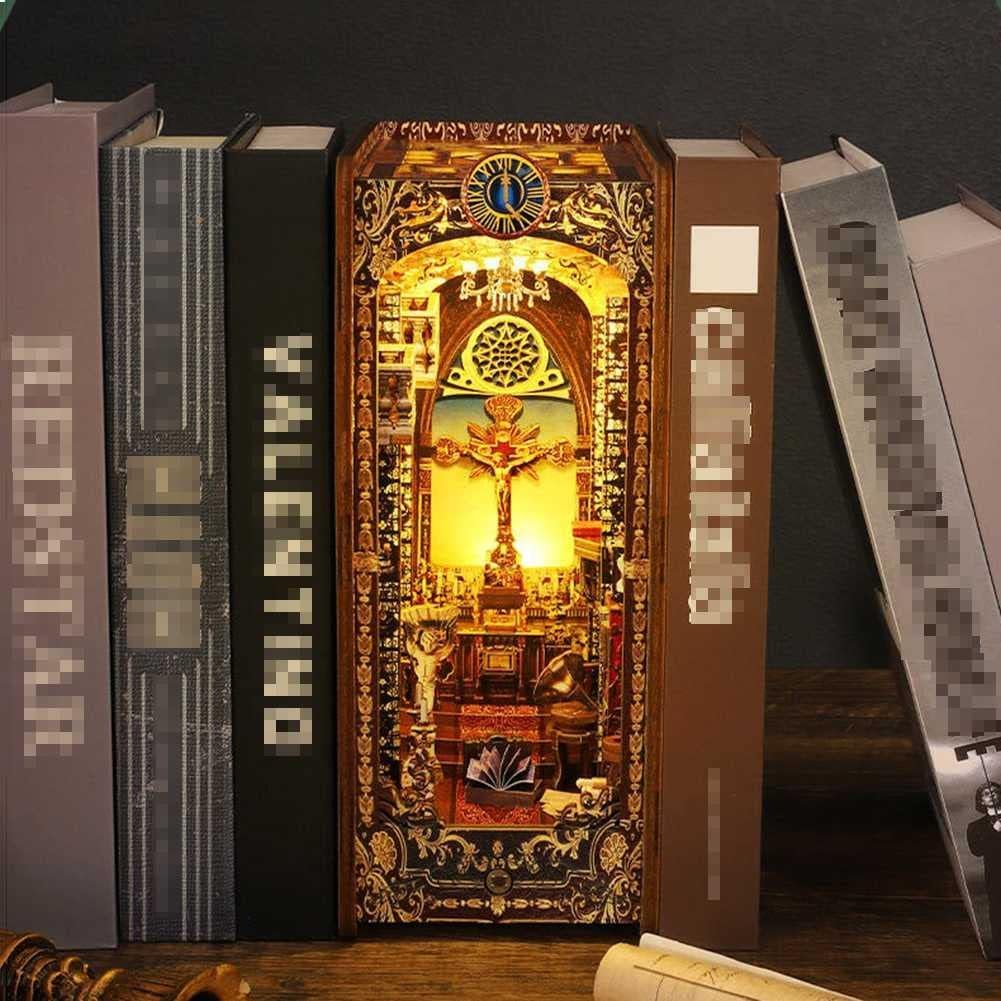 Model edukacyjny Book Nook Alley World Wkładka na półkę na książki Kącik na książki z instrukcją montażu i oświetleniem LED oraz wykwintnym opakowaniem na kreatywne prezenty urodzinowe lub świąteczne