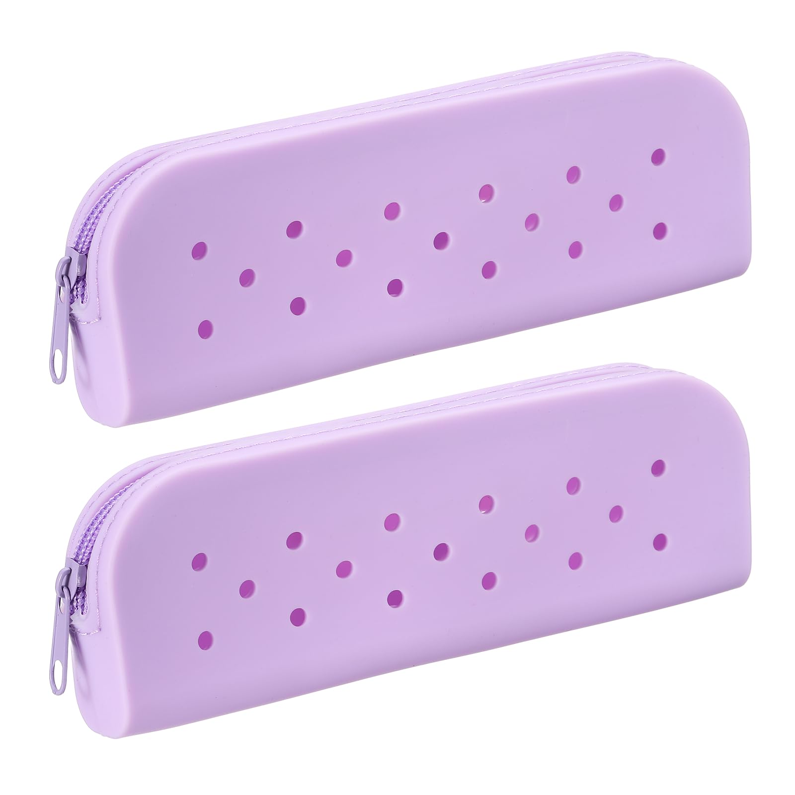 PATIKIL 2 Pack Silicone Pencil Pouch, Small Pencil Pouch Case with DIY Holes Cute Silicone Stationery Organizer for Office Travel Makeup, Purple