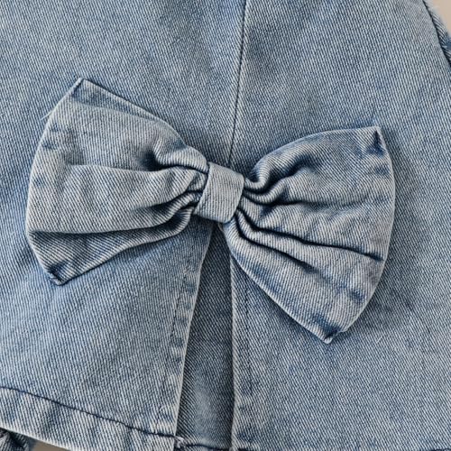 Image of Azmxynol Kid Girls Clothes Outfits Bowknot T-Shirt + 2 In 1 Denim Short Skort Summer Clothing Set, Size 4-10 Years
