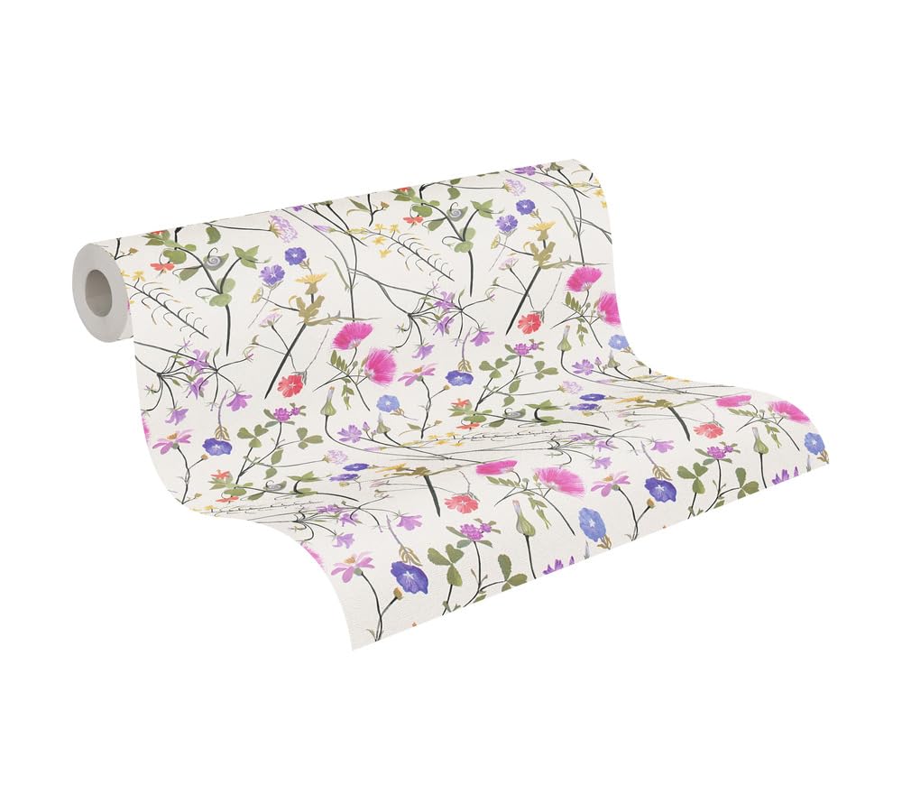 A.S. Création Livingwalls Wallpaper Floral Design - White, Multicolored - Flower Wallpaper 395.99in x 20.87in Made in Germany - 389011