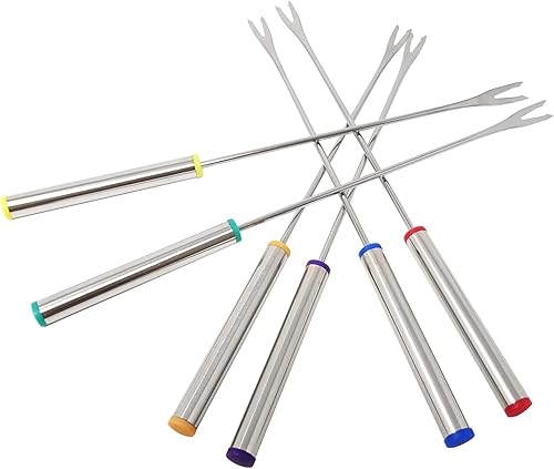 Miniatura 3 de Honbay 12 tenedores de fondue de acero inoxidable con mango resistente al calor para fuente de chocolate de frutas, malvaviscos, camarones, carne (6