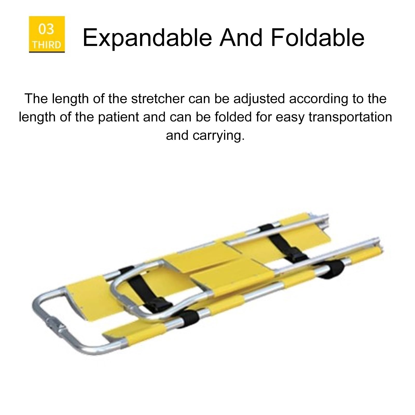 Brancard pliable, planche dorsale réglable de 162 à 210 cm de long, brancard d'ambulance d'une capacité de 350 livres, transport médical d'urgence for les patients
