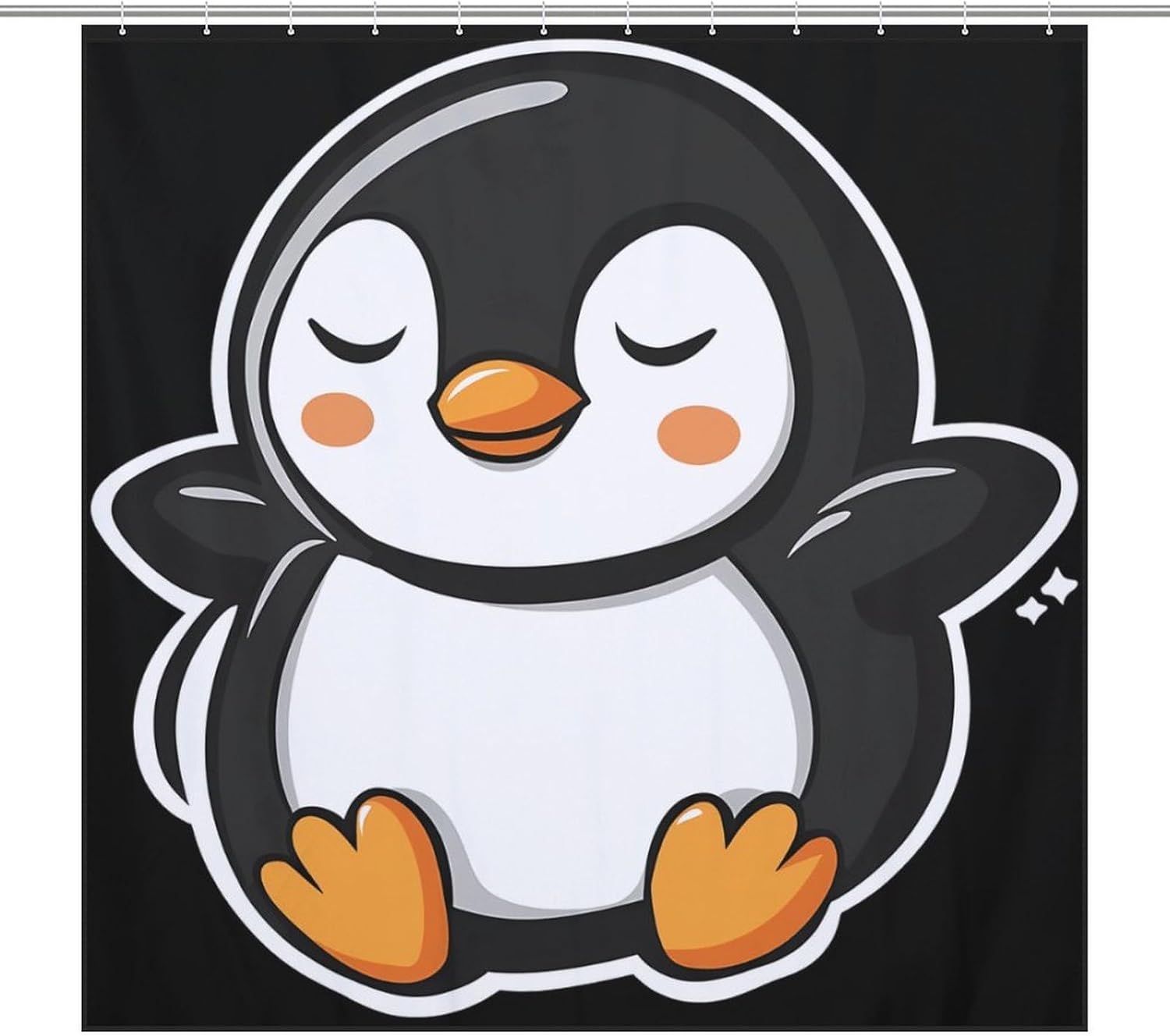 Cartoon Penguin Sleeping Bathroom Shower Curtain Waterproof Heavy Duty Polyester Bath Curtains with 12 Hooks 69.69x70.87Inch（177x180cm）