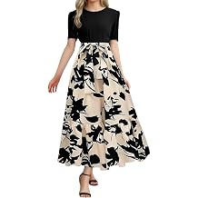 Summer Dresses for Women 2025 Floral Print Wrap Short Sleeve Maxi Sundress Patchwork Ruffle A Line Teacher Dress
