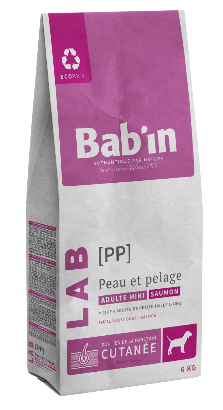 Babin Lab Mini Adulte Peau et Pelage 6KG - Croquettes pour Chiens Adultes de Petites Tailles (1 à 10kg) - Naturelles, Saines et Équilibrées - Adaptées aux Besoins Nutritionnels - Riche en Saumon