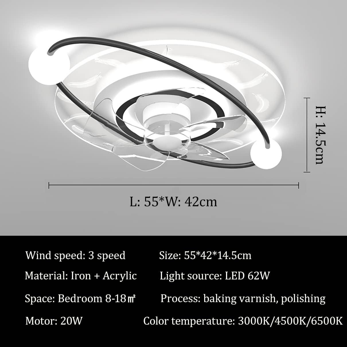 YUEGOO Ceiling Fans with Lamps,Led Ceiling Fan with Light Bedroom Quiet Dimmable 3 Speeds Fan Ceiling Light with Remote Control Modern Living Room/D