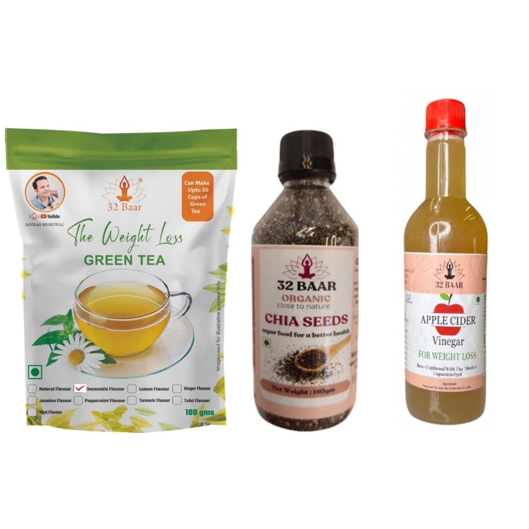 32 Baar Chamomile & Chia seeds + Apple Cider Vinegar Combo | Green Tea & Organic Apple Cider Vinegar-image-37