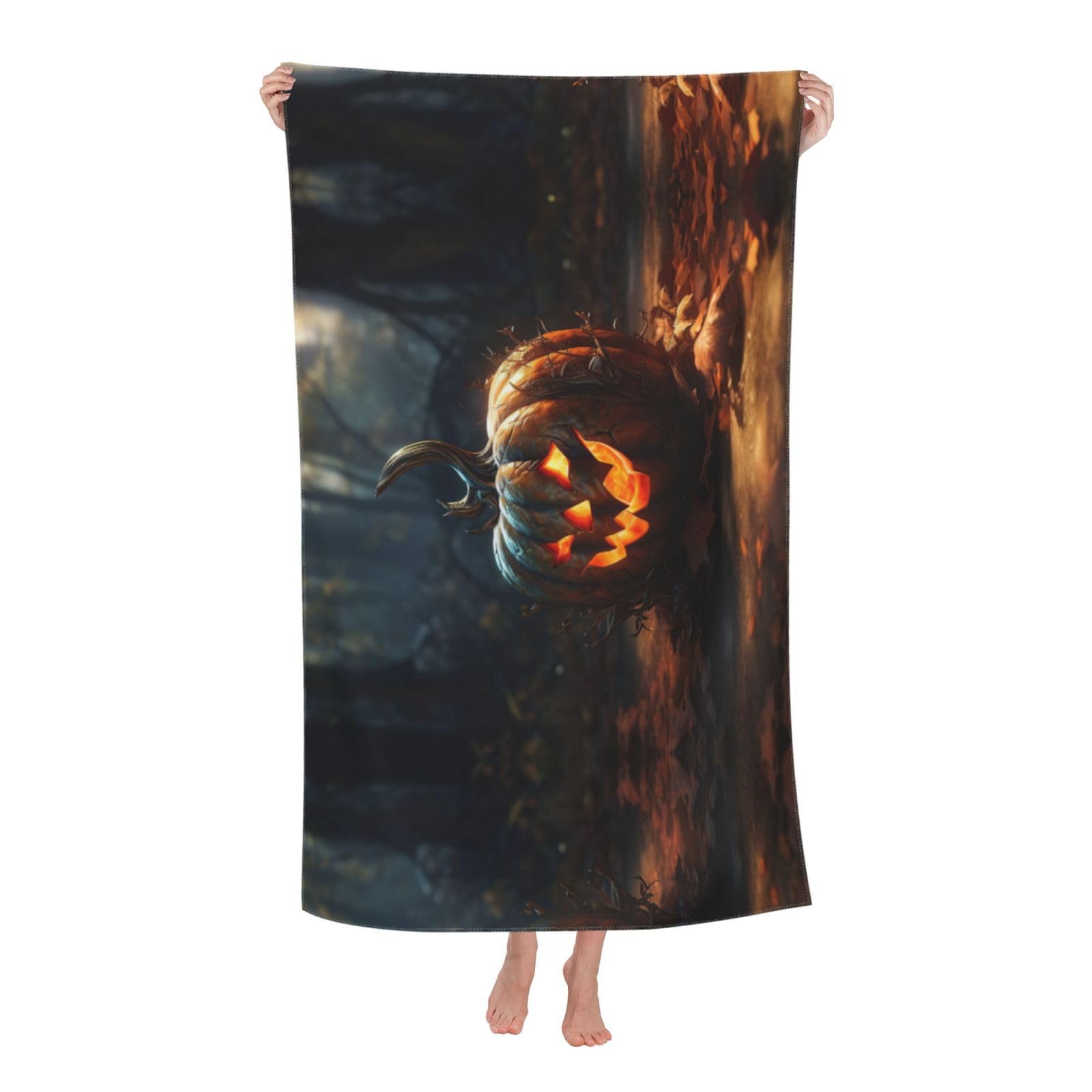 Pojknbv White Fall Pumpkin Print Oversized Adult Beach Towel Quick-Dry Comfortable Lightweight Travel Pool Camping