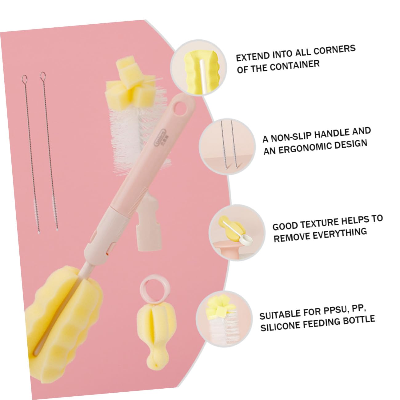 Beavorty 3 Set Spazzola Per La Pulizia Delle Bottiglie Scrubber Pennello Bottiglia Spazzola Per La Pulizia Della Beuta Bottiglia Per La Pulizia Manico Lungo Pennello Manico Lungo Rosa Pp