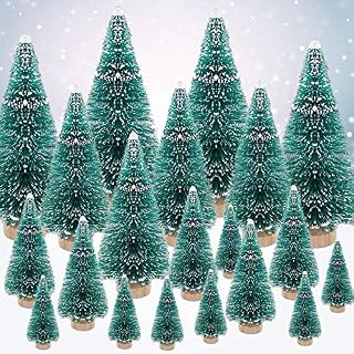 EMAGEREN 35 PCS Mini Christmas Trees Artificial Snow Frost Trees Bottle Brush Trees Miniature Pine Christmas Tree Tabletop Trees Green Sisal Trees for Christmas Crafts Tabletop Decor (4 Size)