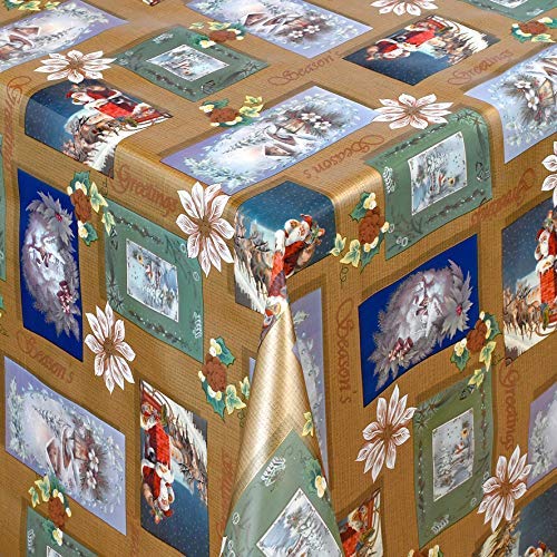 KEVKUS Wachstuch Tischdecke – Schneemann & Tannenbaum Design, Weihnachtstischdeko Silber – 70x240 Cm, Eckig, Mit Fleece-Rückseite