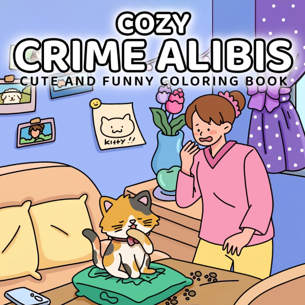 Cozy Crime Alibis: Cute and Funny Coloring Book with Silly Crime Moments for Adults and Teens