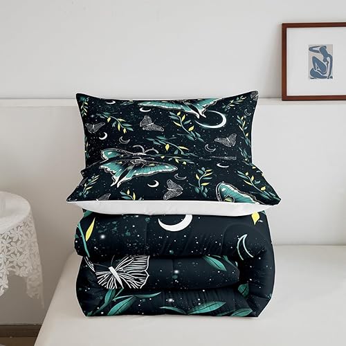 Miniatura 5 de Erosebridal Juego de edredón de mariposa verde, tamaño matrimonial, 3 piezas, ropa de cama y juegos de ropa de cama con diseño de polilla, cielo