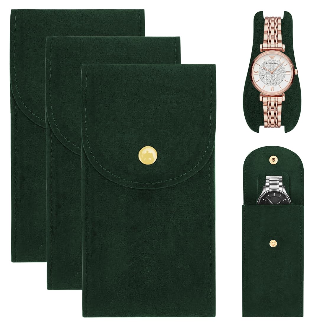 JEYORZY 1 Pièces Pochettes de Rangement pour Montres, Flanelle Tissu Pochettes de Rangement, Portable Montre de Stockage Sacs, Pochette en Flanelle Organisateur pour Voyage(Vert