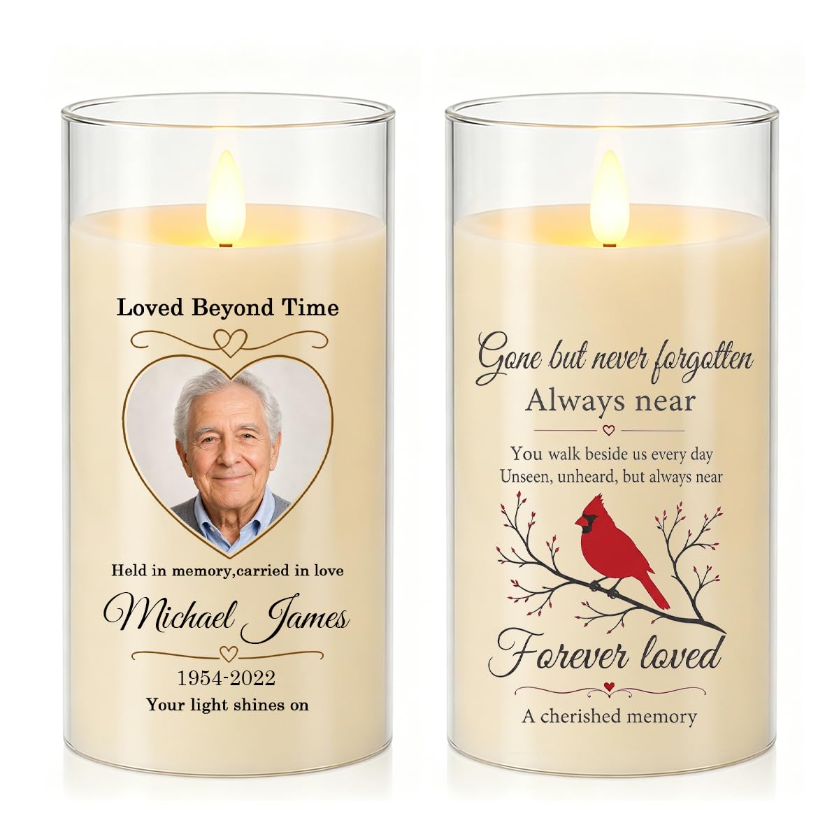 Custom Photo Memorial LED Candle,Personalized Name Year Remembrance Gift
