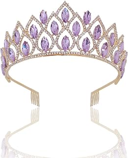 GLJTUO Joyería para El Cabello Tiaras De Corona para Mujer Color Plateado Moda Púrpura Lila Cristal Rhinestone Tiara Coronas Reina Reyes Princesa Accesorios para El Cabello De,Purple，Silver
