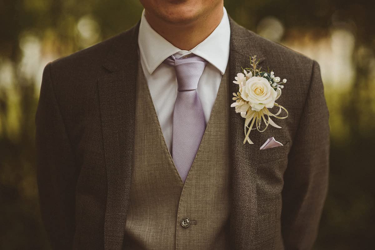 Yokoke Corsage und Boutonniere Set, handgefertigte künstliche Pfingstrose, Rose, Handgelenk, Ansteckblume und Bräutigam - Image 4