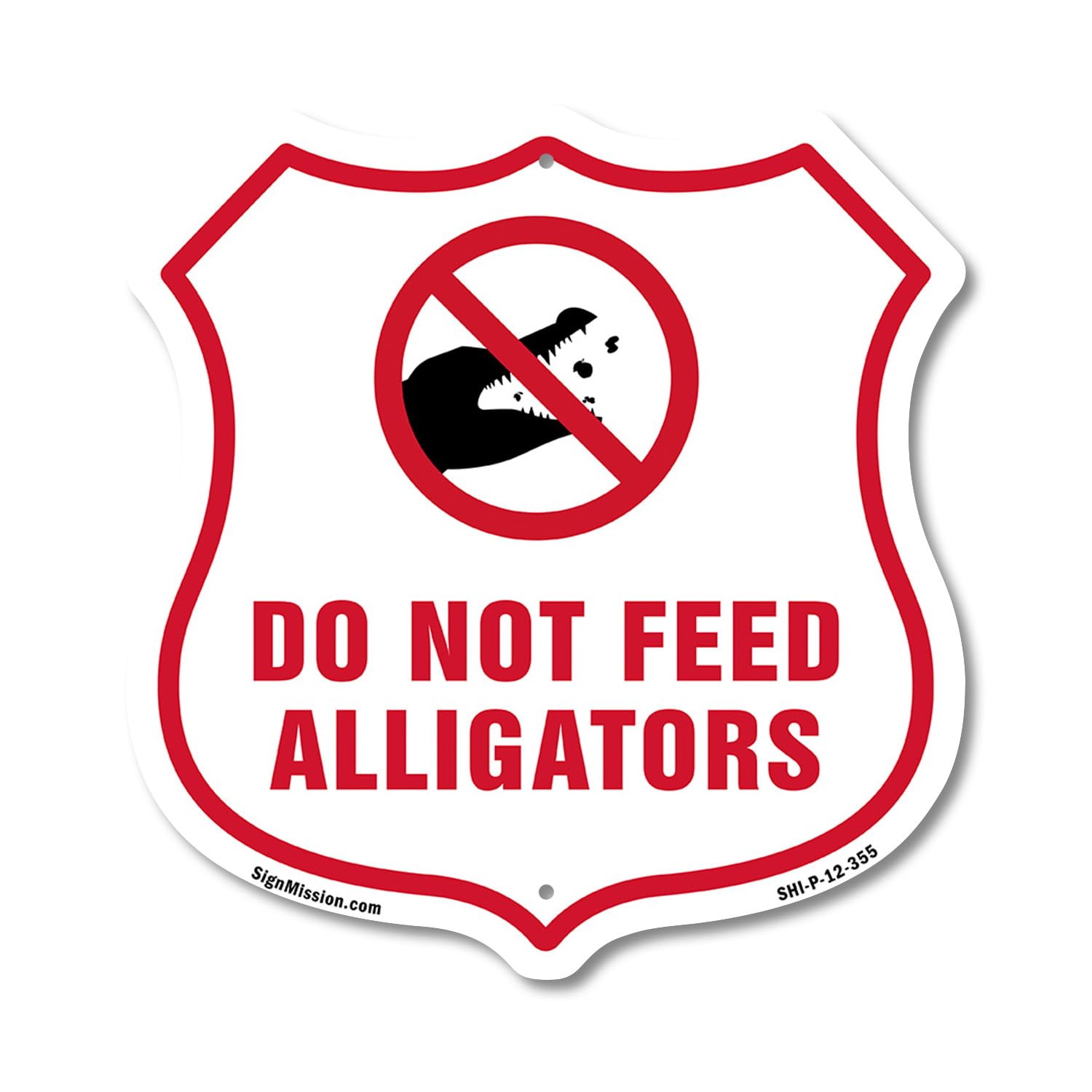 Alligator Warning Shield Sign Do Not Feed Alligators 12 inch X 12 inch Shield Shaped Commercial Grade Plastic Sign Weather Resistant, UV Protected for