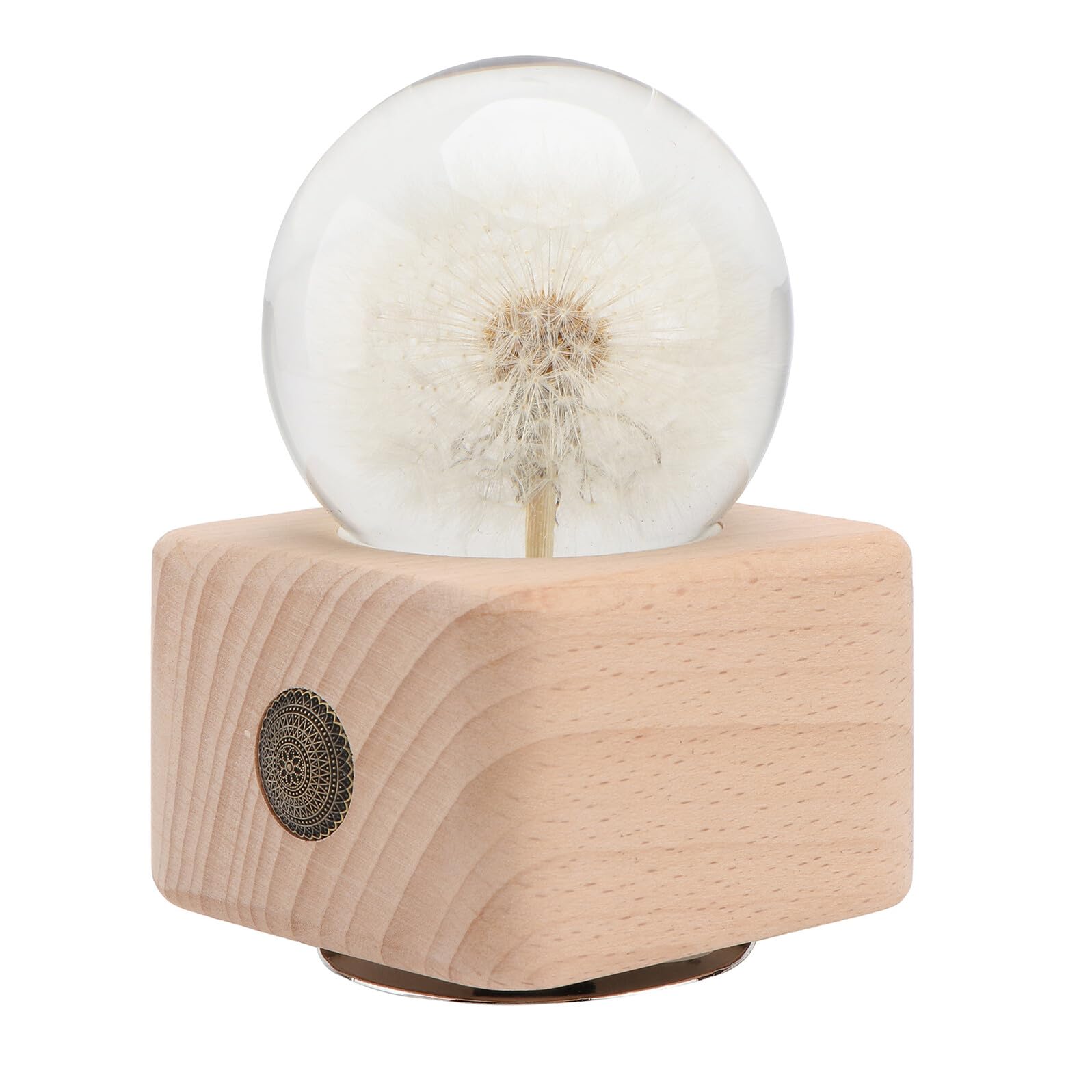 ARTIBETTER Carillon a Forma di Dente di Leone Sfera di Cristallo Decorativa e Base in Legno Ornamento Floreale Stabilizzato per Arredamento Casa e Regalo Decorazione per Soggiorno e Camera