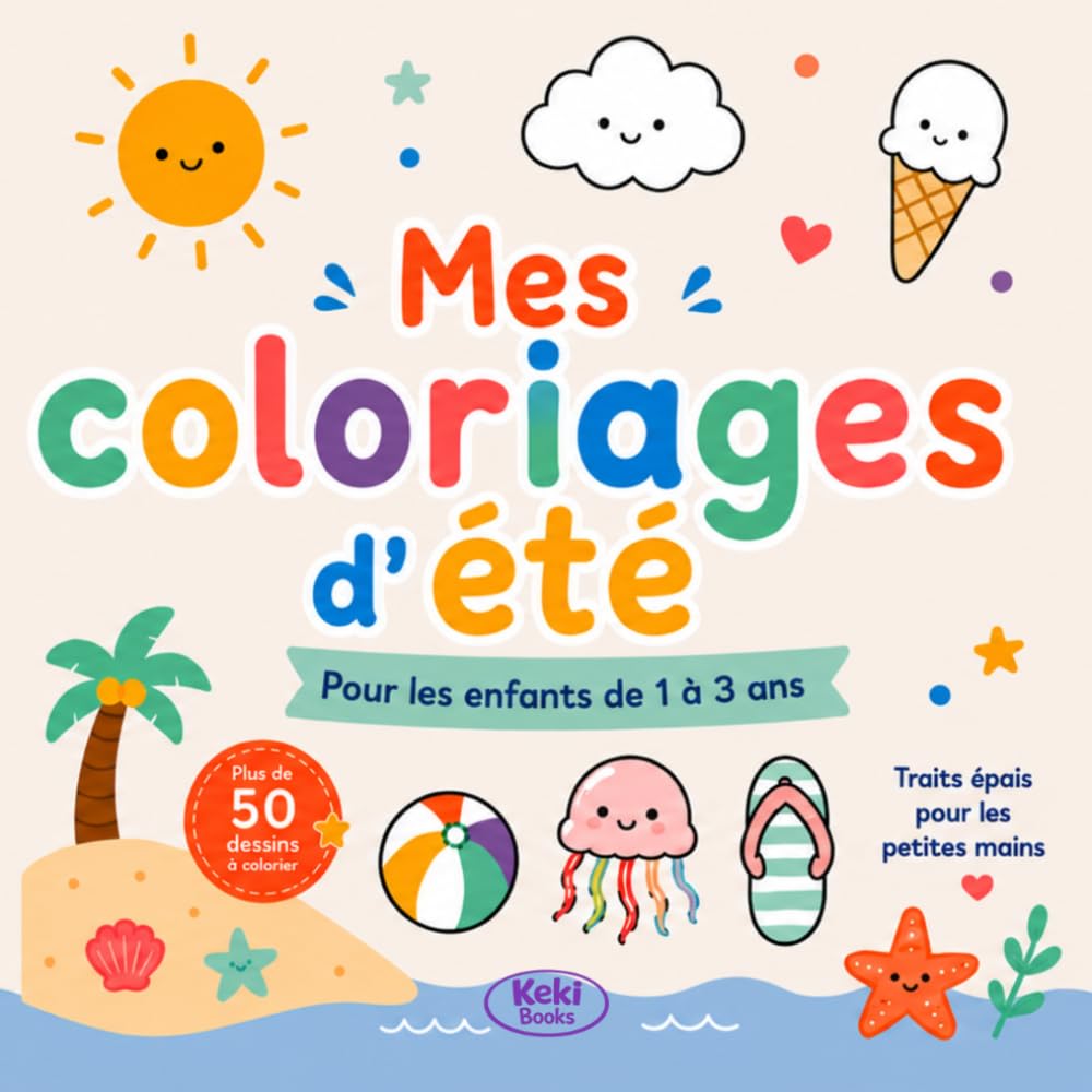 Mes coloriages d'été: Pour les enfants de 1 à 3 ans. Traits épais pour les petites mains.