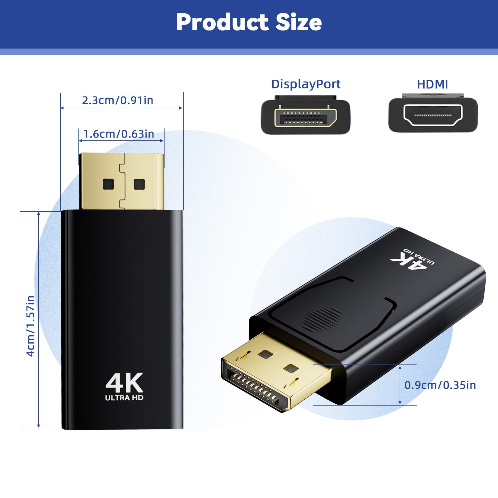 Adaptateur DisplayPort vers HDMI 2 Pièces, 4K@30Hz/2K@60Hz/1080P@120Hz Displayport vers HDMI Compatible avec Les Ordinateurs Portables, Projecteurs, Moniteurs, Téléviseurs, AMD, GPU