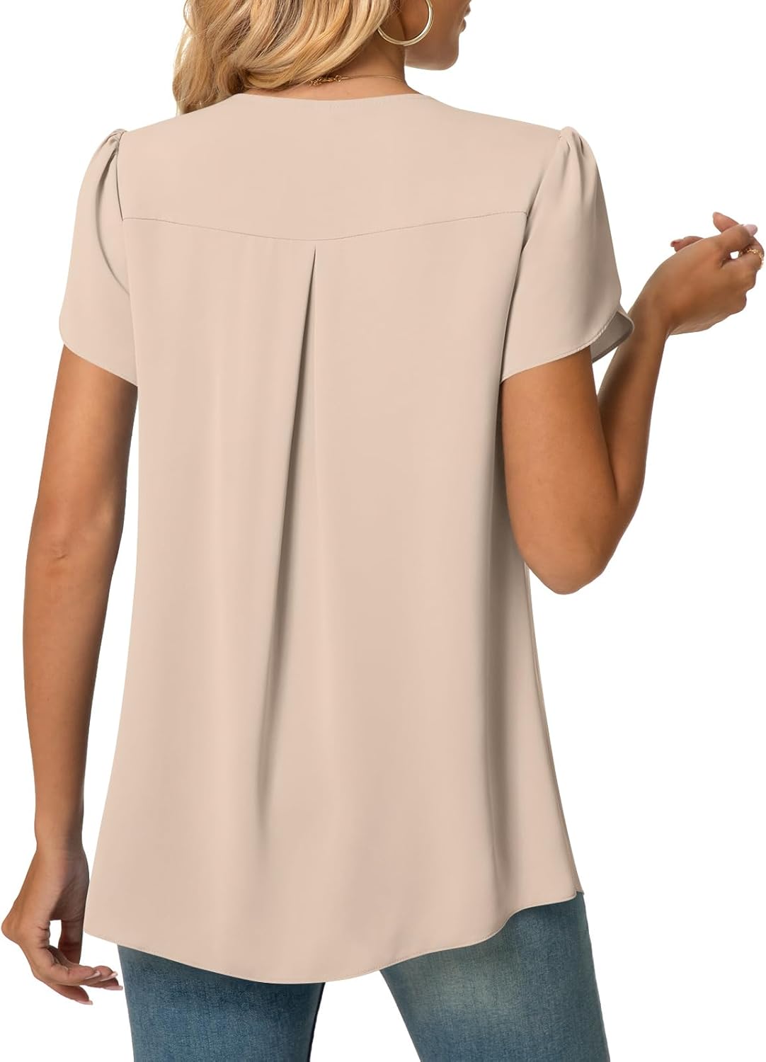 Anyally Women's Summer Tunic Tops Dressy Casual Chiffon Blouses Plus Size Short Sleeve T-Shirts for Leggings - Image 3