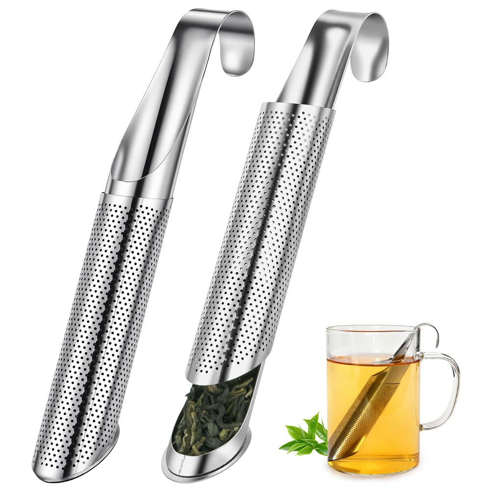 Vicloon Tea Strainer, 2 Pcs Stainless Steel Herb Infuser Tea Infuser Steeper Strainer, Pipe Tea Steeper Strainers for Loose Tea Leaf, Herbs or Spice, for Single Cup Brewer, Mugs